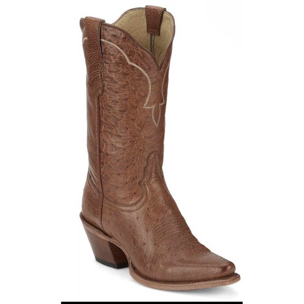 NIB Tony Lama 10 B Lorraine Cognac Smooth Ostrich 11" Women's Narrow Square Toe